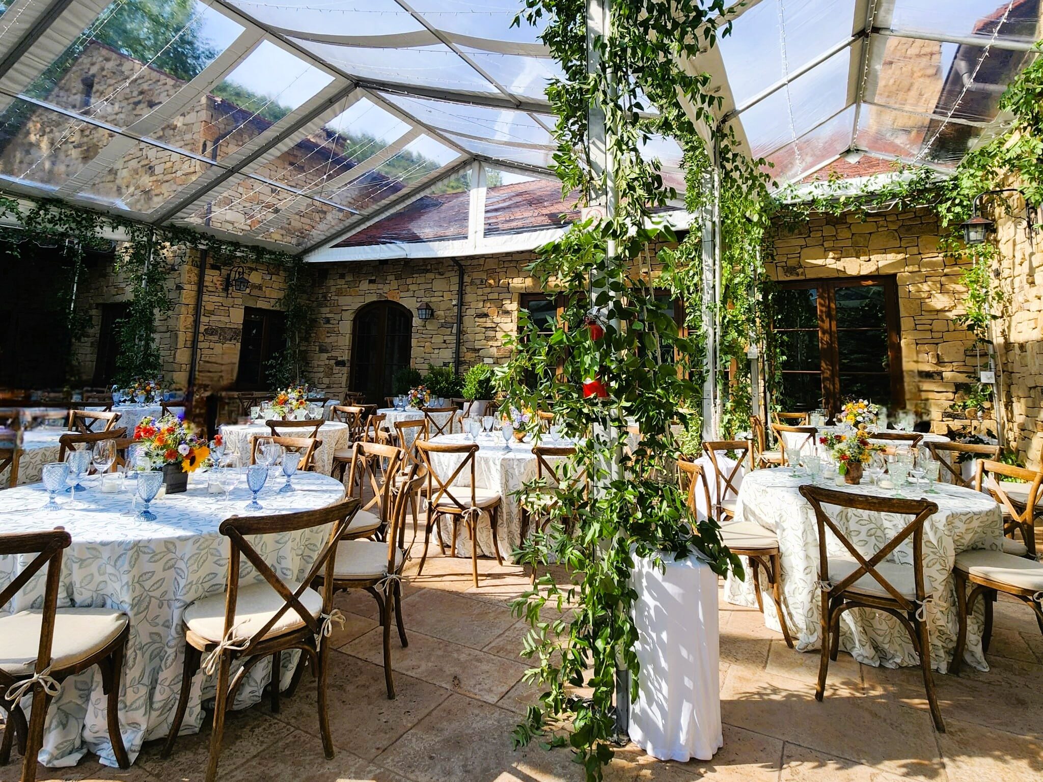 round wooden event table rentals