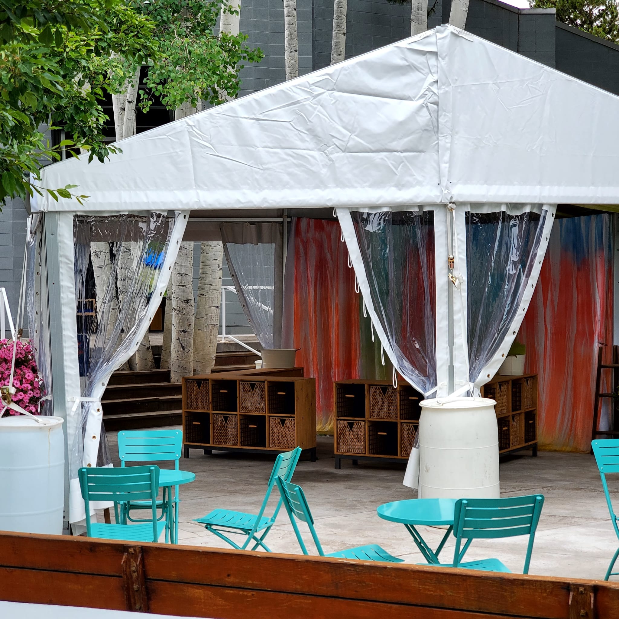 party tent with rain curtain