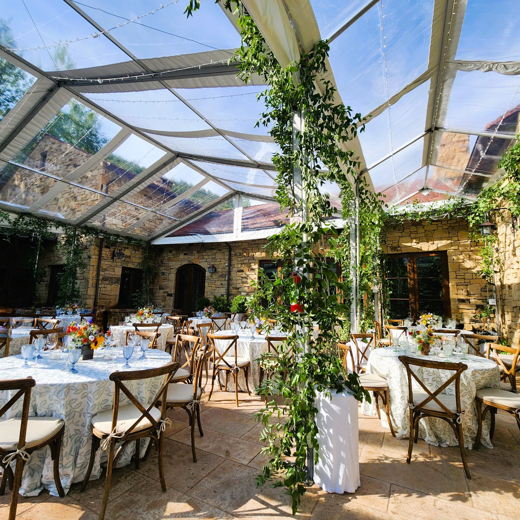 wedding reception under clear tent
