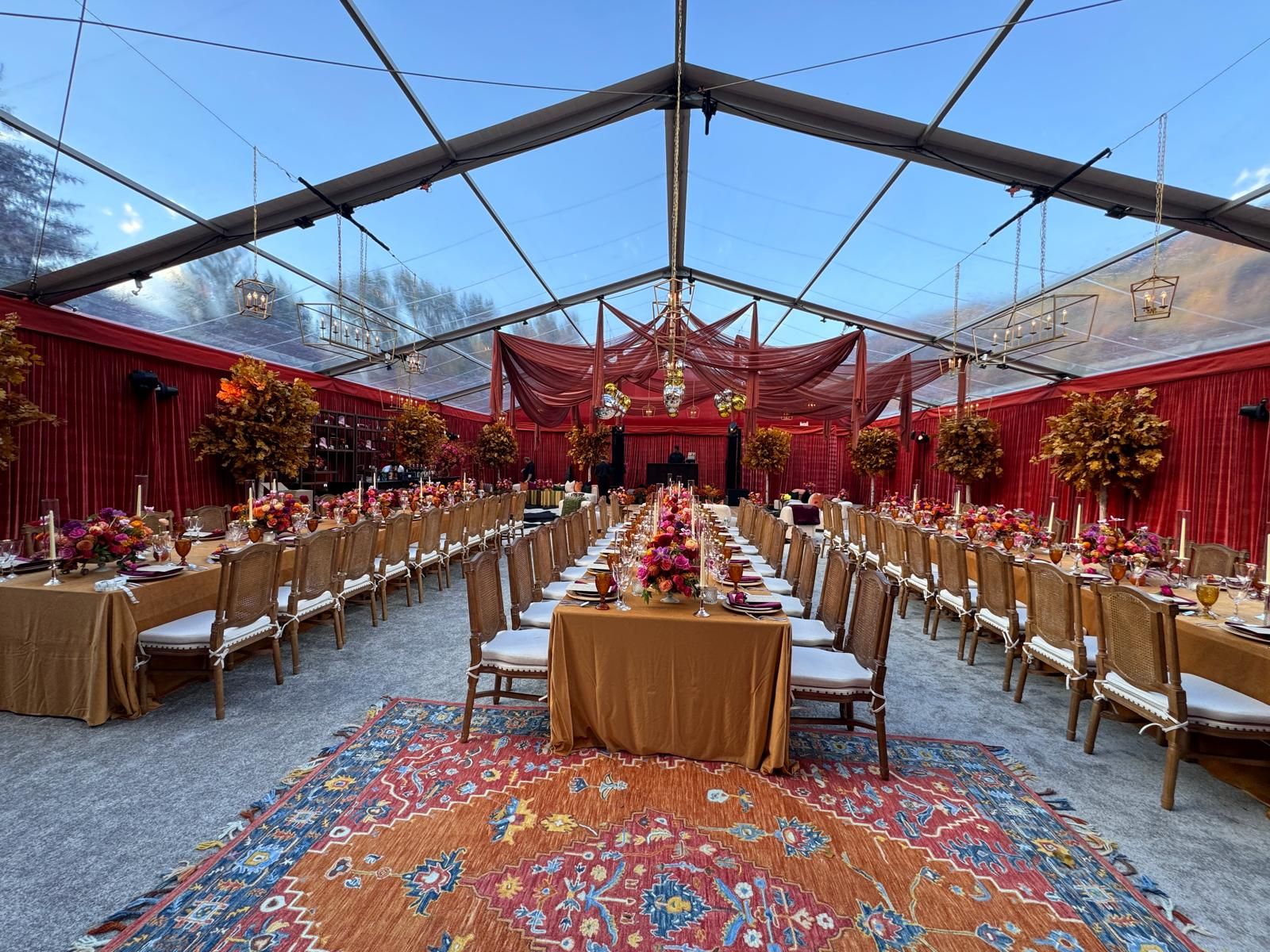 orange and red themed wedding reception