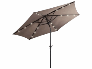 9' TAUPE UMBRELLA WITH TWINKLE LIGHTS