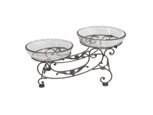 11" DOUBLE GLASS BOWLS W/ STAND